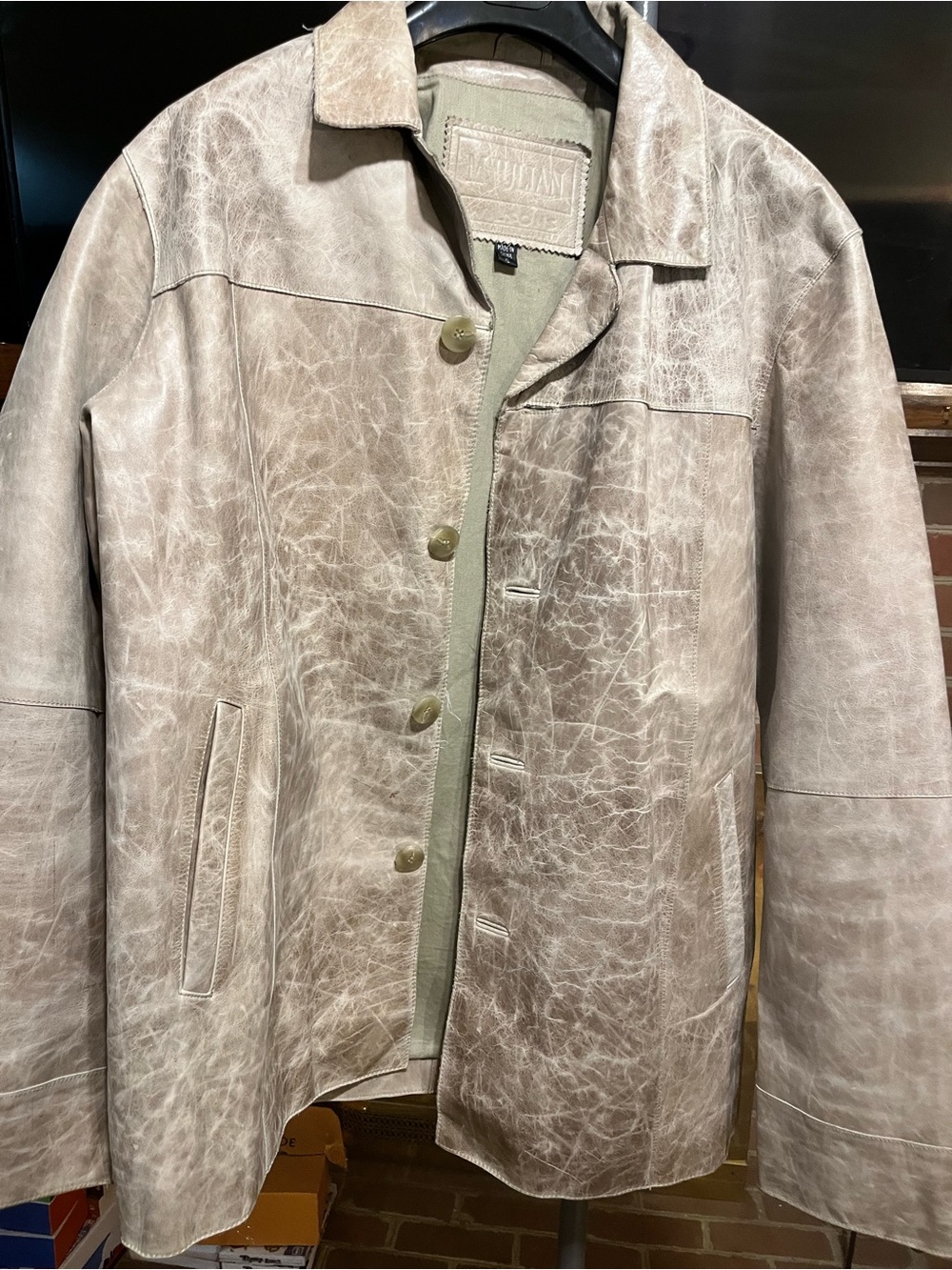 Wilsons Leather Maxima Men’s XL Distressed Genuine Leather Jacket Coat Tan
